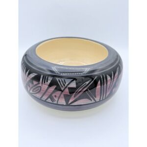 Native American Navajo Pottery Bowl, Pink And Blue, Signed By Silas MINT